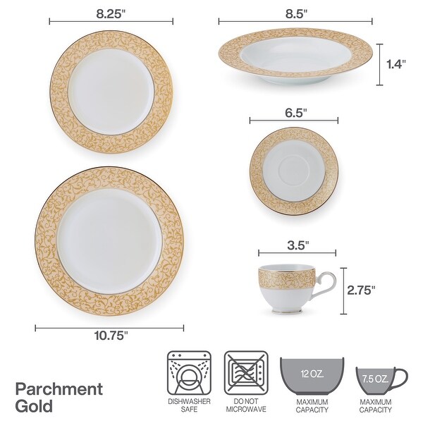 Mikasa Parchment Gold Porcelain Dinnerware Set, Glam, 40 Piece