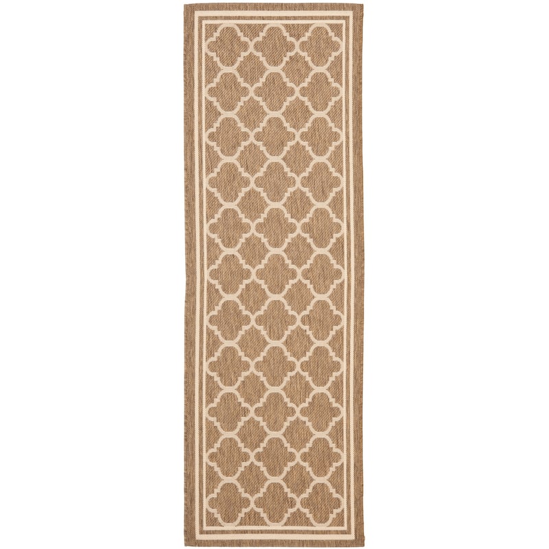 SAFAVIEH Courtyard Kristelle Indoor/ Outdoor Waterproof Patio Backyard Rug - 2'3" x 6'7" Runner - Brown/Bone
