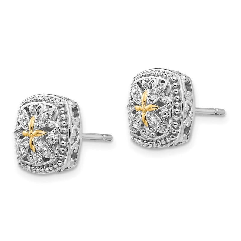 Curata 925 Sterling Silver Polished With 14k Diamond Post Earrings - 12x12mm Wide