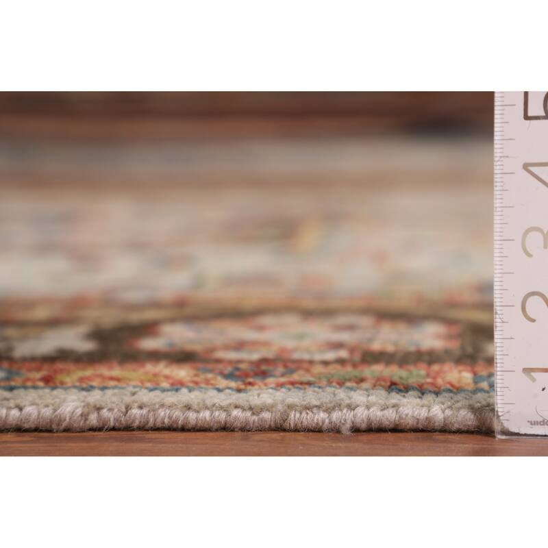Geometric Heriz Serapi Indian Area Rug Hand-Knotted Grey Wool Carpet - 7'9"x 9'11"