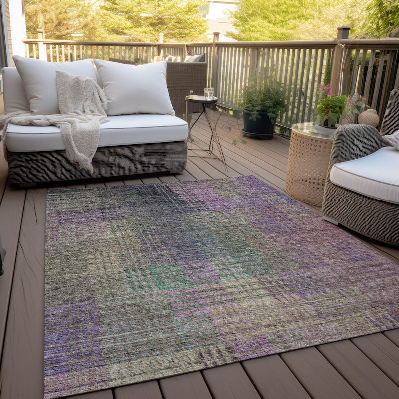 Machine Washable Indoor/ Outdoor Chantille Modern Kaleidoscope Rug - Plum - 8' x 10'
