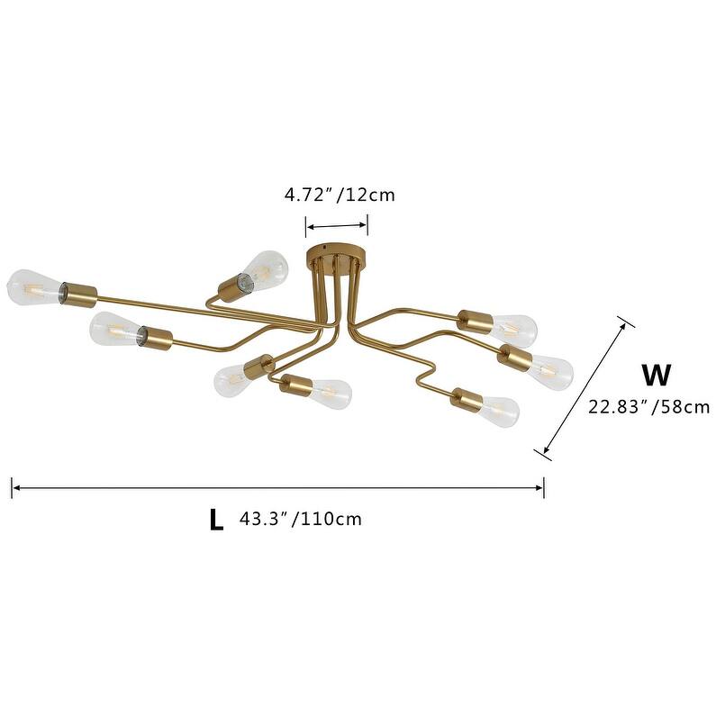 Modern Sputnik Design Muti-Branches Semi Flush Mount Ceiling Light