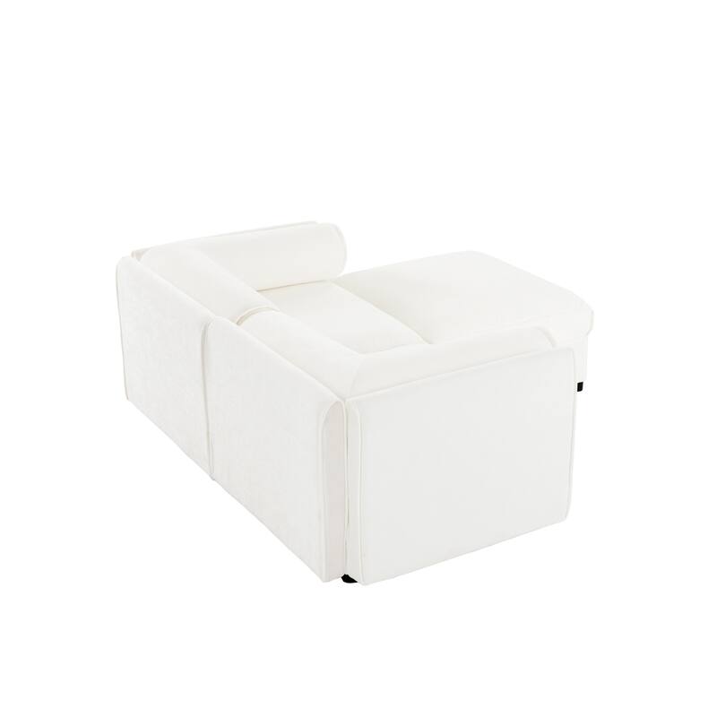 75.5" Chenille 2-Seater Sofa with Ottoman Storage & Cylindrical Backrest
