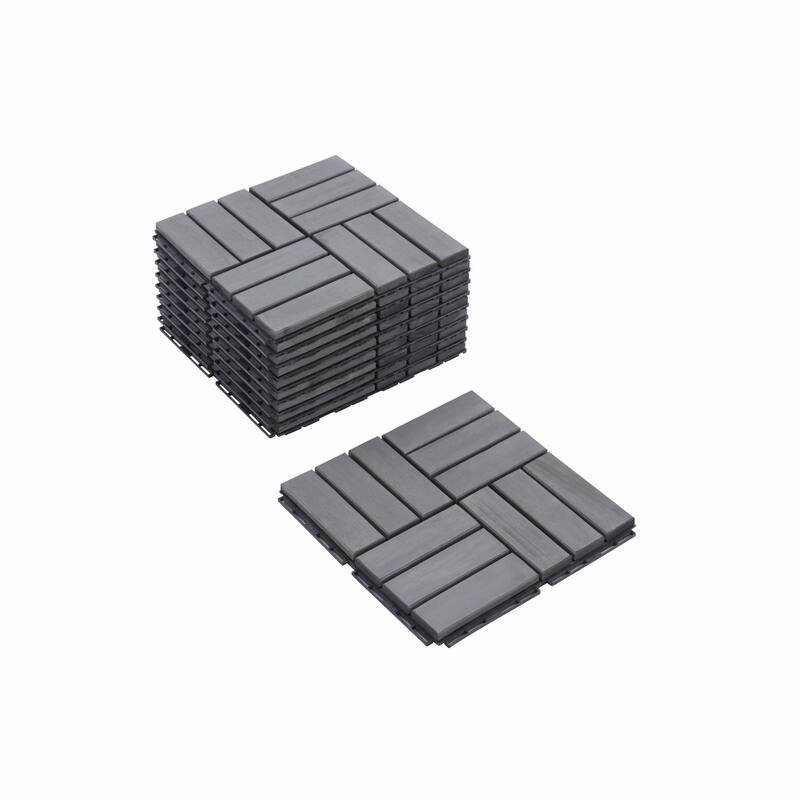 Interlocking Deck Tiles Checker Pattern, 12" x 12" Square Acacia Hardwood Outdoor Flooring