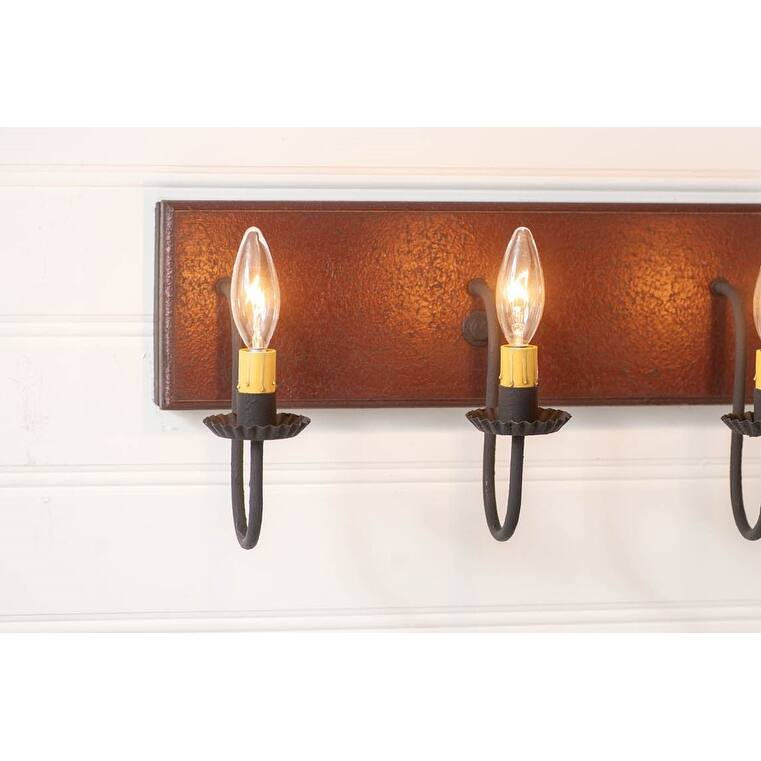 Irvins Country Tinware 3 Light Vanity Light In Plantation Red - 9 X 8.5 X 17.25 inches