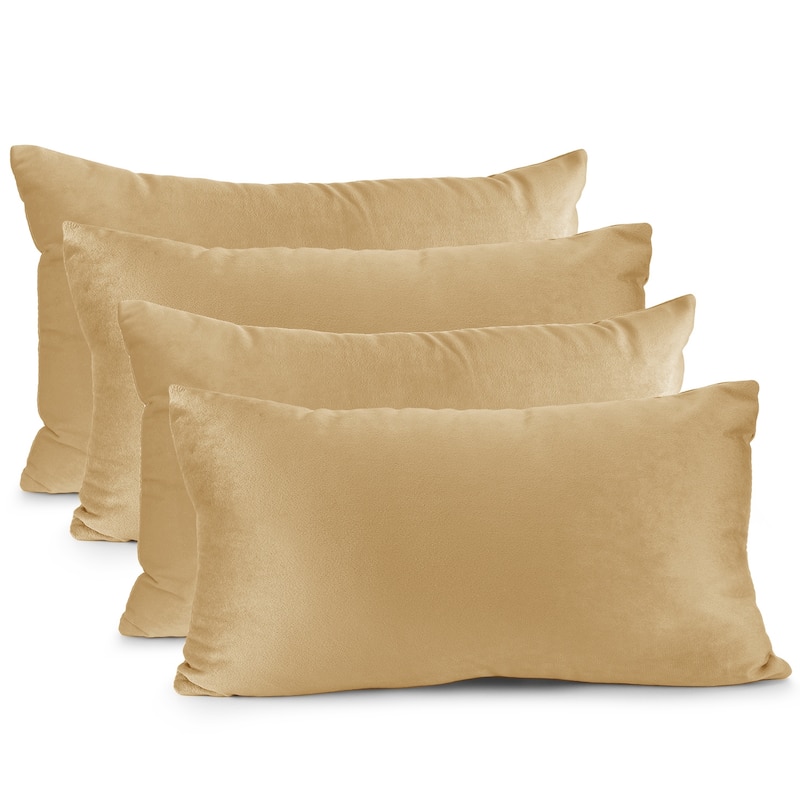 Nestl Solid Microfiber Soft Velvet Throw Pillow Cover (Set of 4) - 12" x 20" - Gold