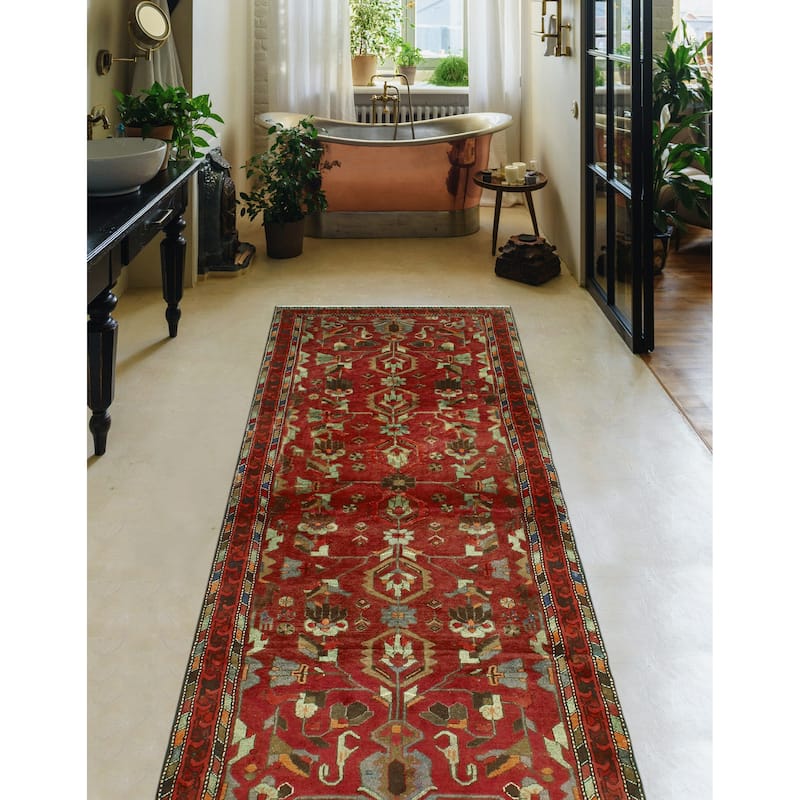 Fine Vintage Distressed Evelyn Burgundy/Rust Runner - 3'10" x 10'2"