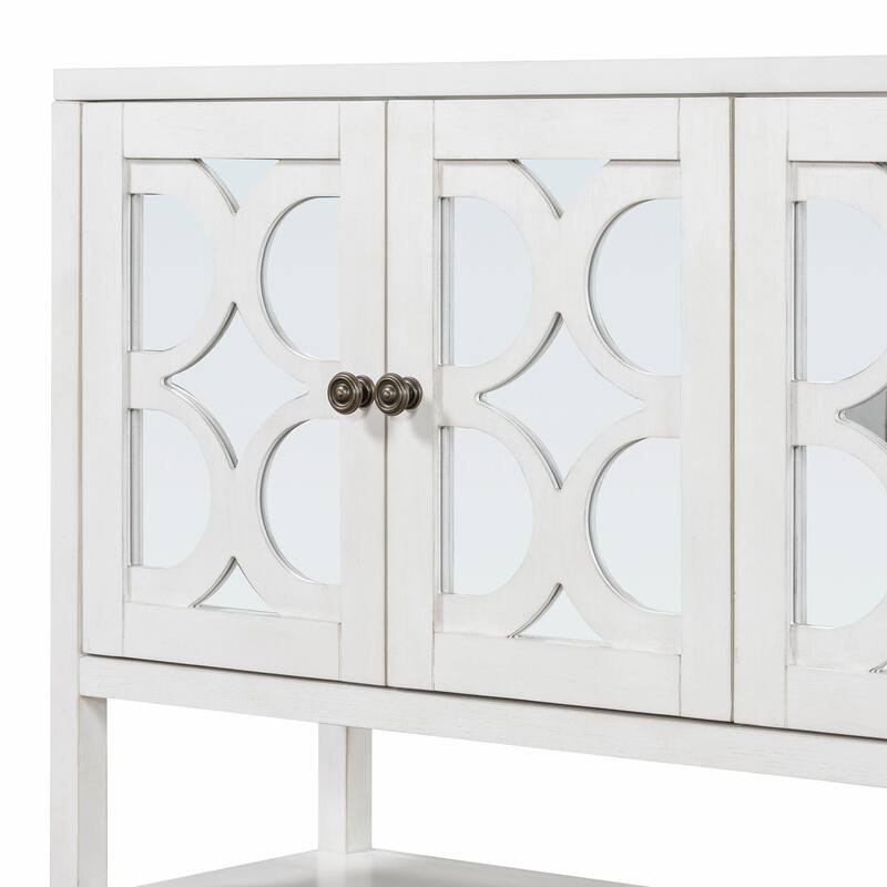 Elegant Retro Console Table with Mirrored Doors, Spacious Shelves and Durable Acacia Wood Legs