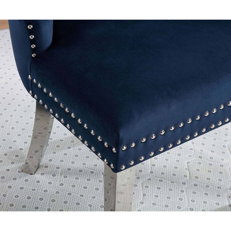 Contemporary Blue Color Flannelette 2pcs Side Chairs