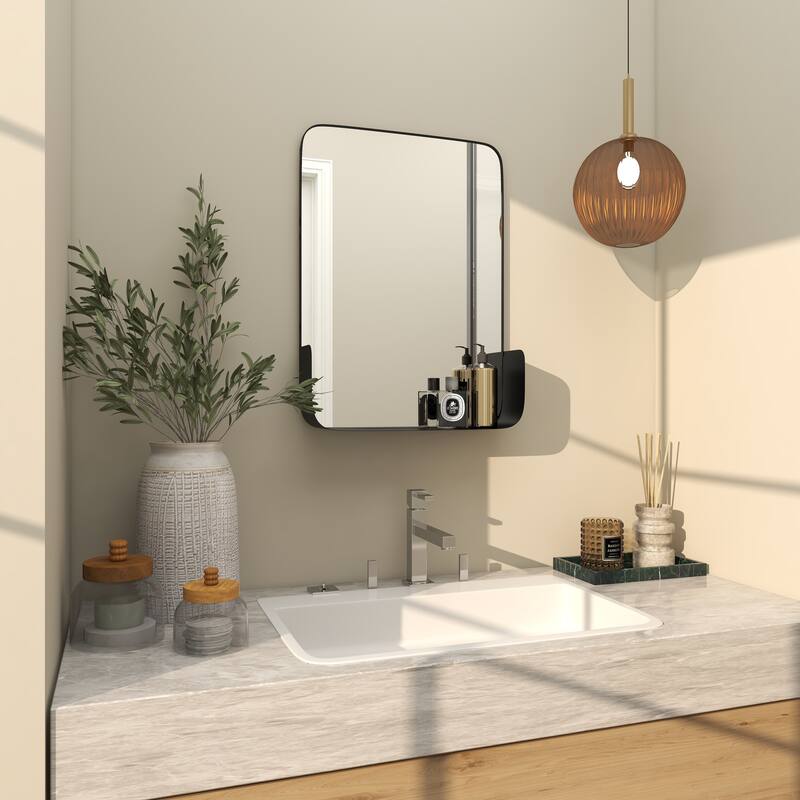 Metal 1 Shelf Wall Mirror - Black or Gold - CosmoLiving by Cosmopolitan