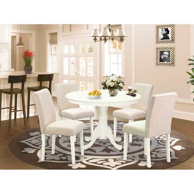 Round Dinette Set 5Pc - 42 Inch Table & 4 Parsons Chairs - Rustic Farmhouse Kitchen Dining Room Set