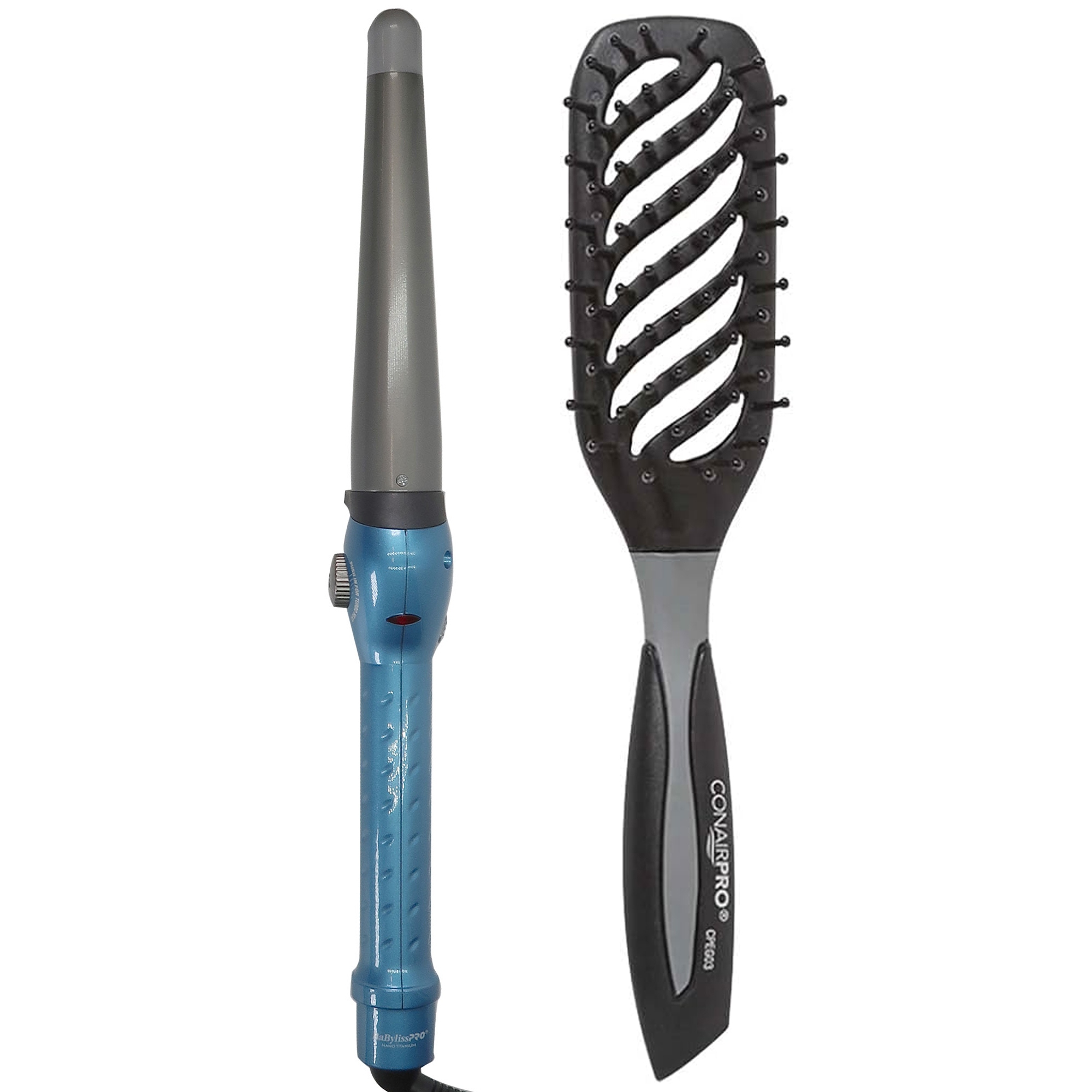 BaByliss Pro Nano Titanium Conicurl Iron 1 BNT125TB with Conair Pro Ergo Grip Vented Brush Bed Bath Beyond 41489864