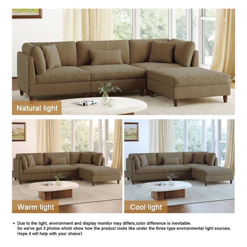 112" W Modern Upholstered Corduroy Modular Sectional Sofa