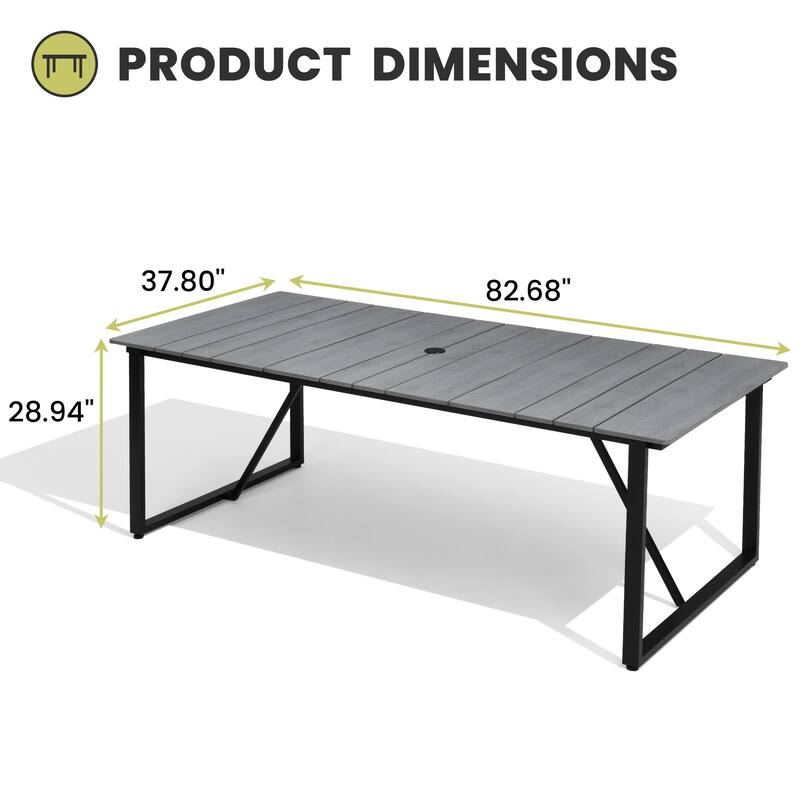 Outdoor Patio Aluminum Dining Table Rectangle with Umbrella Hole