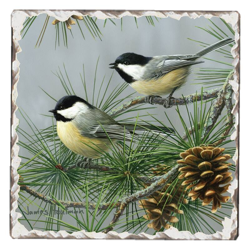 Counterart Absorbent Stone Coasters - Chickadees #2 - Set of 4 - 4x4x5