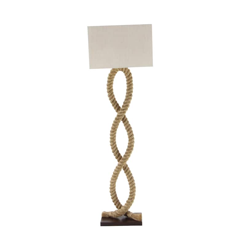 Brown Jute Rope Twisted Rope Room Floor or Table Lamp with Cream Linen Shade