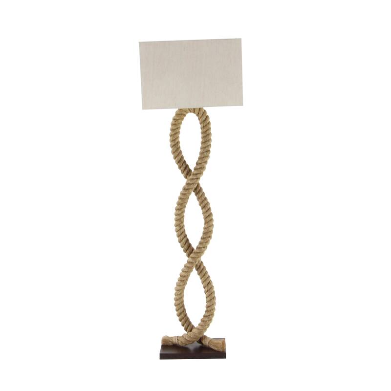 Jute Rope Rope Room Floor Lamp with Linen Shade - Brown - Roche River Decor