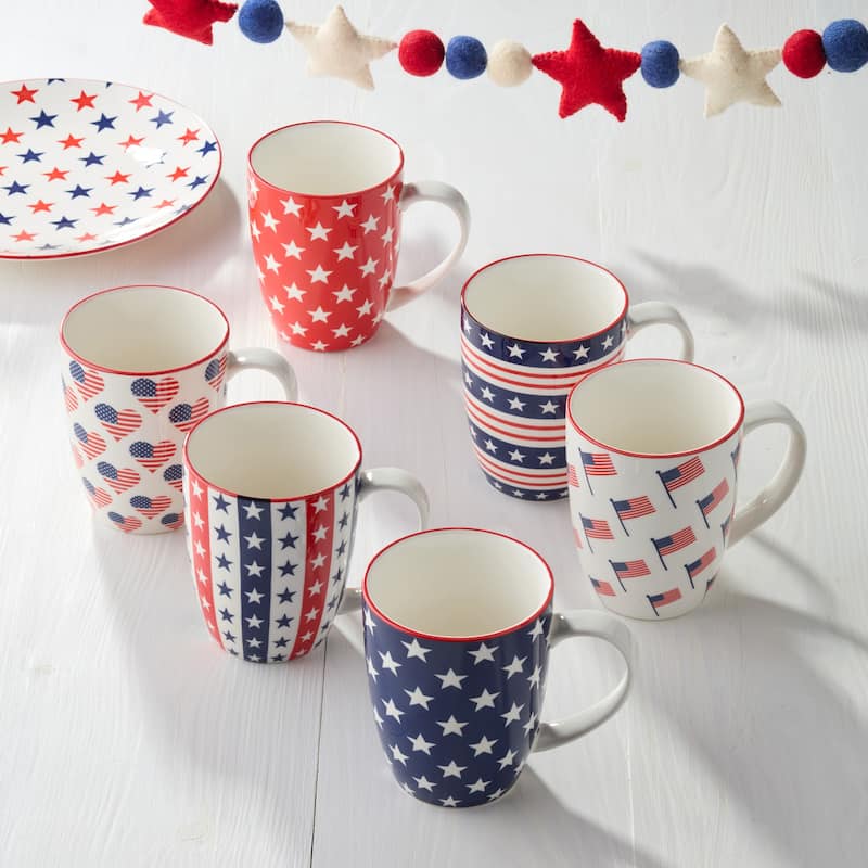 Certified International Patriotic Pad Print 14 oz. Mugs, Set of 6