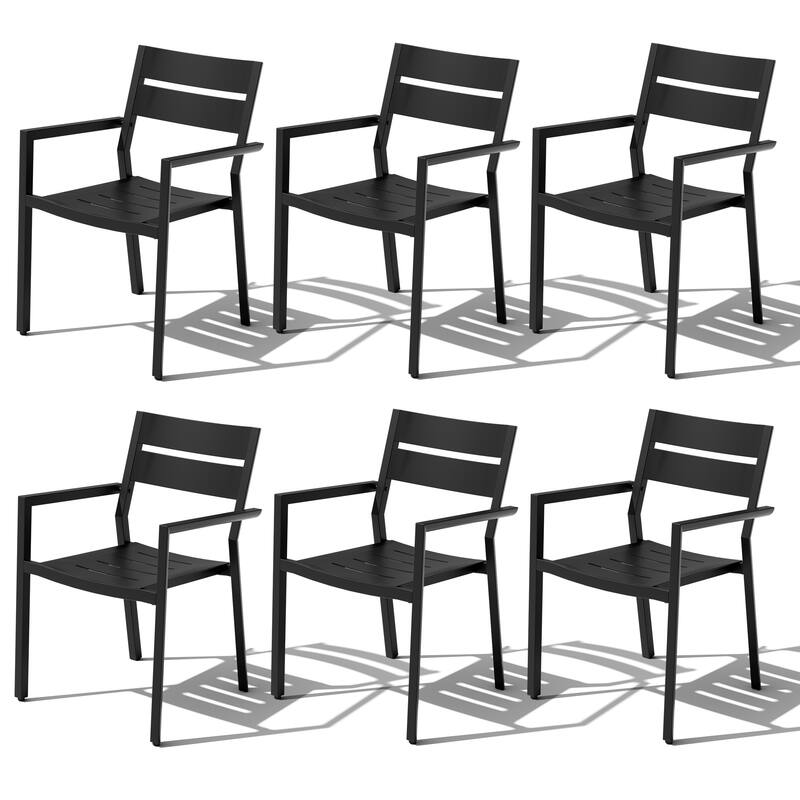 VredHom Outdoor Patio Dining Chairs Aluminum Stackable Armchair - Black-6PC