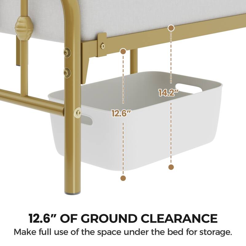 Yaheetech Bed Frame with Arched Headboard Modern Metal Bed Frame with Heavy Duty Slat Support