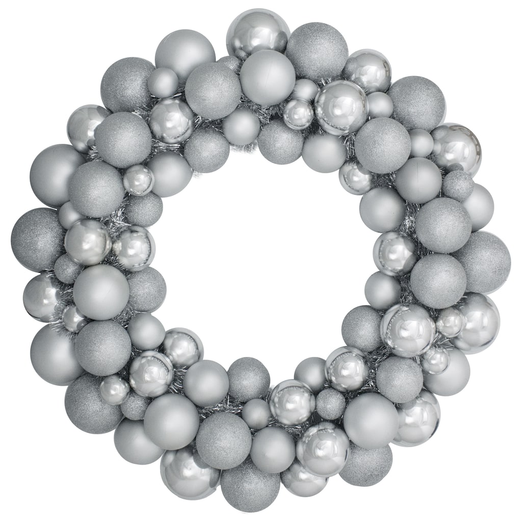 Silver Splendor 3-Finish Shatterproof Ball Christmas Wreath 24-Inch