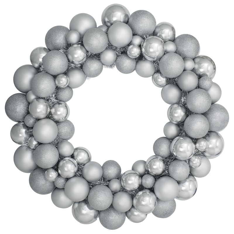 Silver Splendor 3-Finish Shatterproof Ball Christmas Wreath - 24"