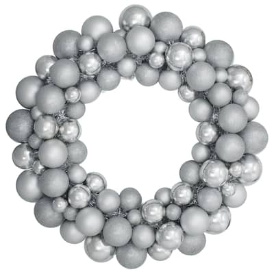 Silver Splendor 3-Finish Shatterproof Ball Christmas Wreath
