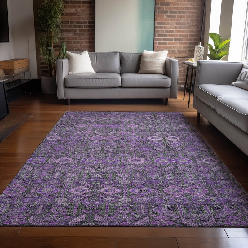 Machine Washable Indoor/ Outdoor Traditional Boho Chantille Rug - Purple - 10' x 14'