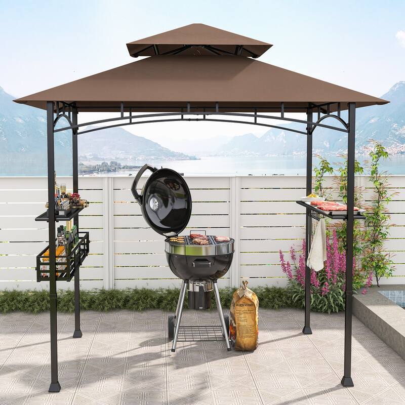 Gymax 8 x 5 FT BBQ Grill Gazebo w/ 2 Side Shelves Storage Basket