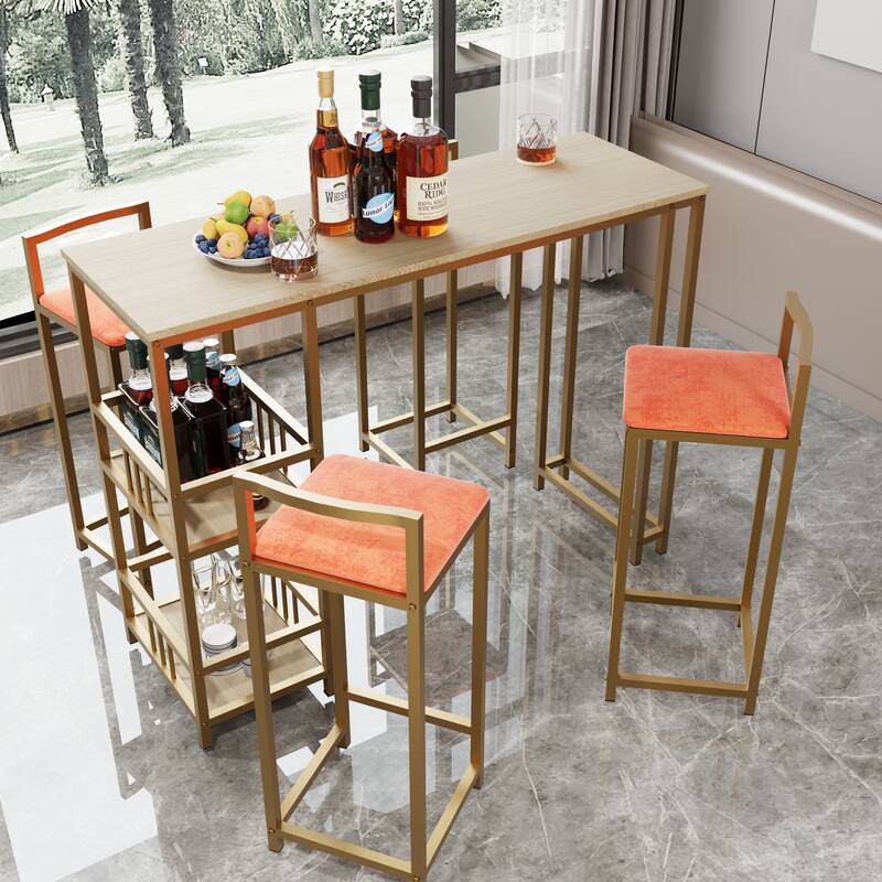 Bar table and chair five piece set, frame, multi-layer tabletop, chair cushion and backrest made of sponge