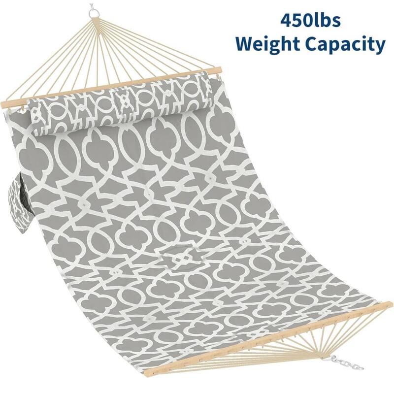 Double Quilted Fabric Hammock, 450 LBS Capacity for Outdoor Patio Backyard Poolside - Light Grey