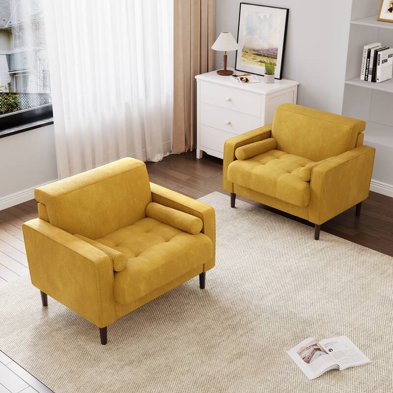 Modern Upholstered Accent Chairs, Corduroy Wide Armchairs For Living Room