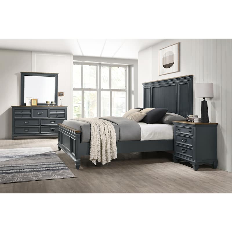 Roundhill Furniture Clelane Wood Bedroom Set with Bed, Dresser, Mirror, and Nightstand
