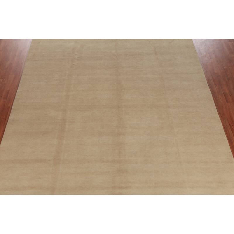Hand Knotted Oriental 100% Wool Carpet Modern Solid Beige & Ivories Gabbeh Area Rug - 13' 9'' X 9' 11''