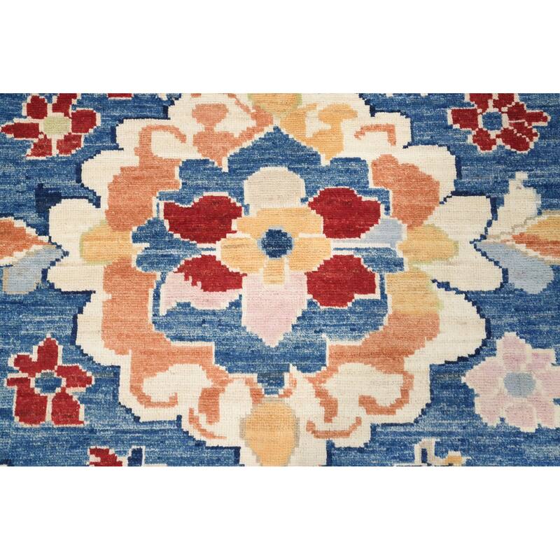 Hand Knotted Oriental 100% Wool Carpet Transitional Floral Navy Blue & Blues Oushak Area Rug - 9' 10'' X 8' 3''