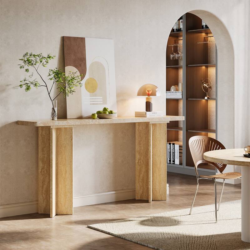 63" Modern Beige Console Table with Crossed Legs for Entryway