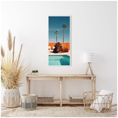 Kate and Laurel Sylvie Bison Chilling by the Pool in California Framed Canvas by Michael Schauer