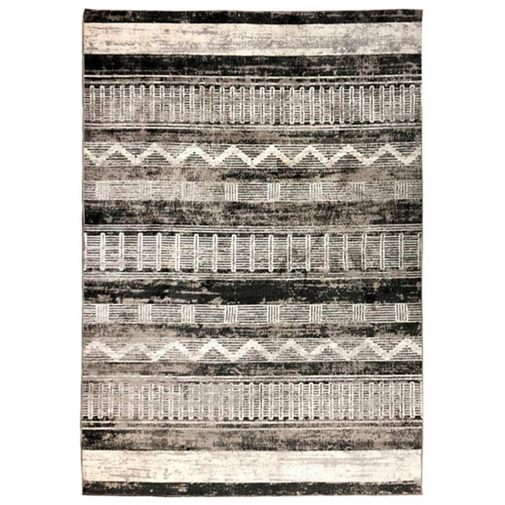 Chia 5 x 7 Area Rug, Woven Tribal Design, Cream and Black Polyester Fabric - 5 x 7