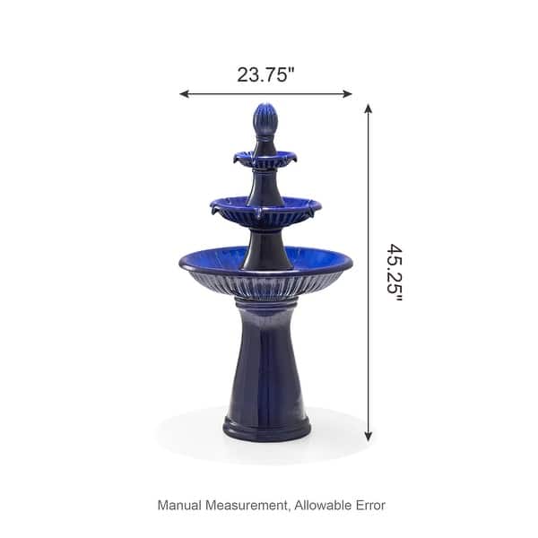 Glitzhome 45.25"H Oversized 3-Tier Pedestal Ceramic Resin Outdoor LED Fountain