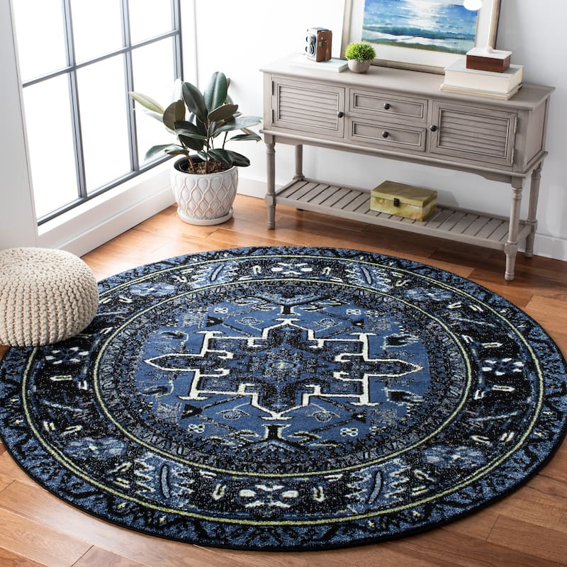 SAFAVIEH Vintage Hamadan Jaroslava Oriental Rug - 8' Round - Blue/Grey