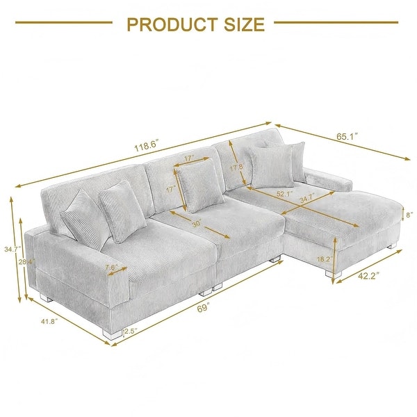 dimension image slide 11 of 12, Oversized Modular Sectional Sofa Set with Pillows for Living Room