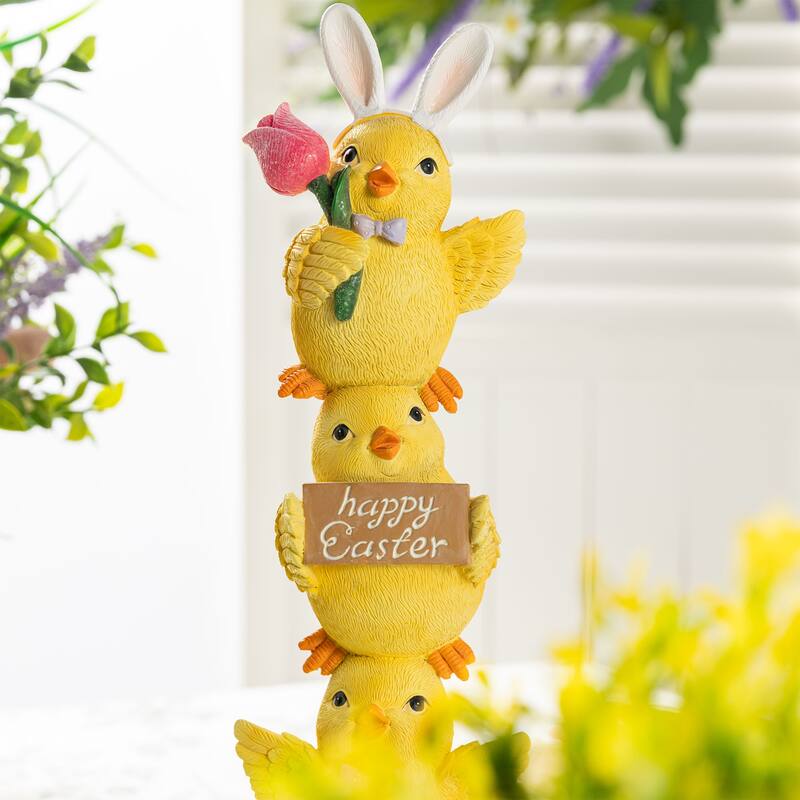 Glitzhome Easter Resin Duck Family Table Decor Stackable Chickens Figurine