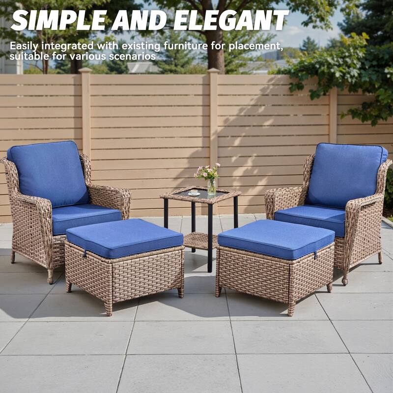 Pocassy Outdoor Patio Chairs Ottoman with Side Table Funiture Set.
