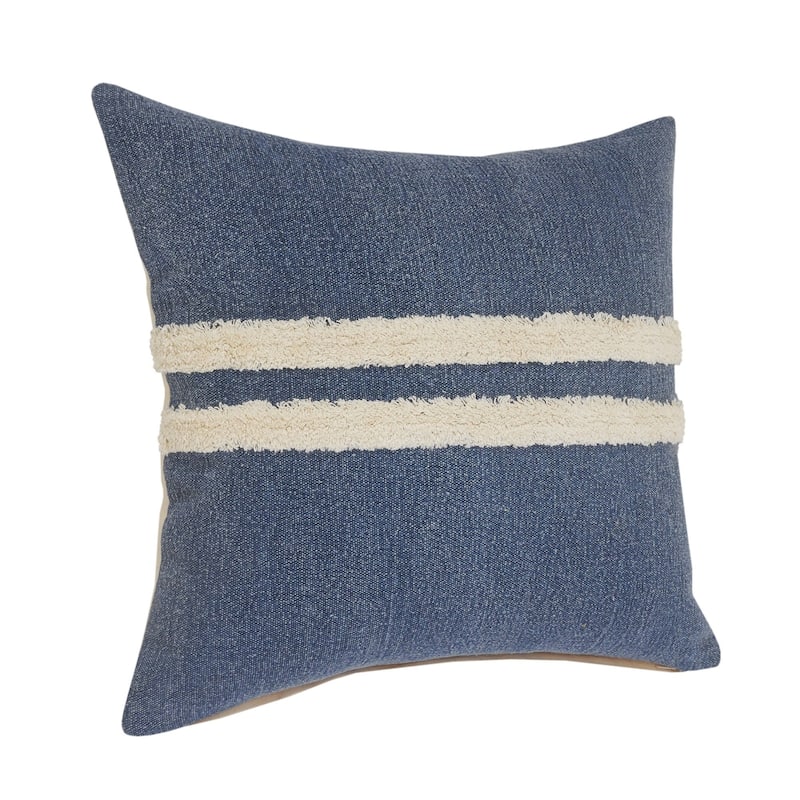 20" Blue and White Double Center Striped Square Throw Pillow