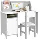 preview thumbnail 1 of 8, Desk and Chair Set, Kids Writing Desk Study Table for Children with Whiteboard, Storage Cabinet, Child Furniture Gray