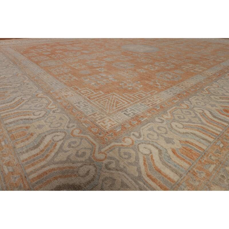 Orange Oushak Turkish Large Rug Hand-Knotted Oriental Wool Carpet - 12'2"x 14'10"
