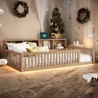 Brown Wood Twin XL Size Daybed with USB Ports and Storage Shelves, Box Spring Not Required