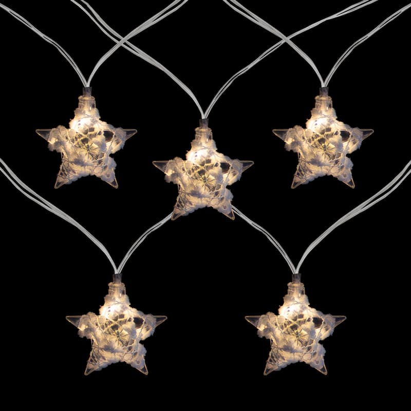 10 B/O LED Warm White Clear Star and Yarn Christmas Lights - 4.5' Clear Wire