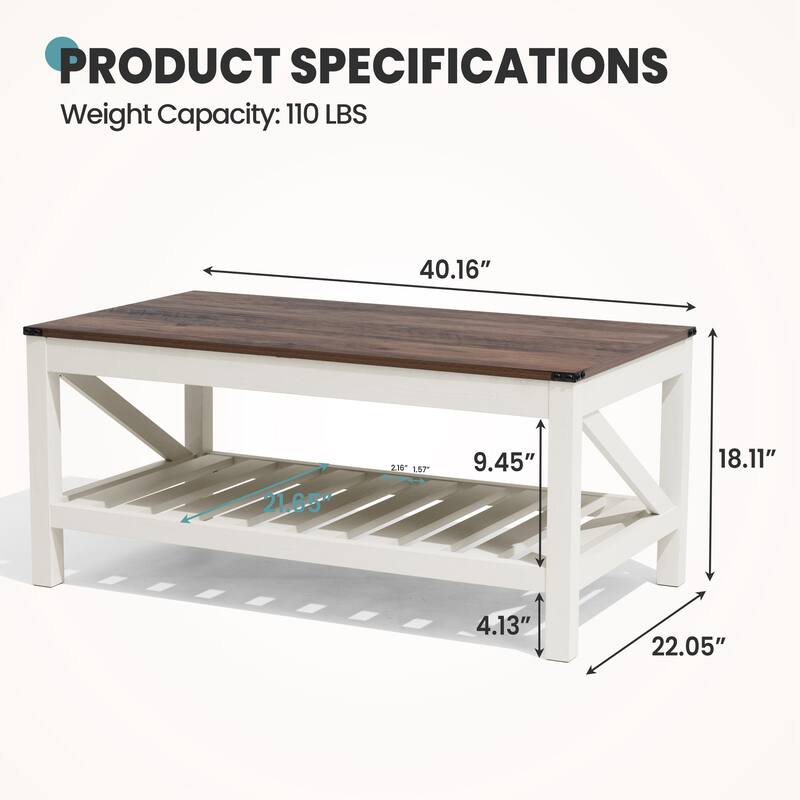 Crestlive Living Room Coffee Table with Storage Shelf, Sofa Center Table - 40.16" W x 22.05" D x 18.11" H