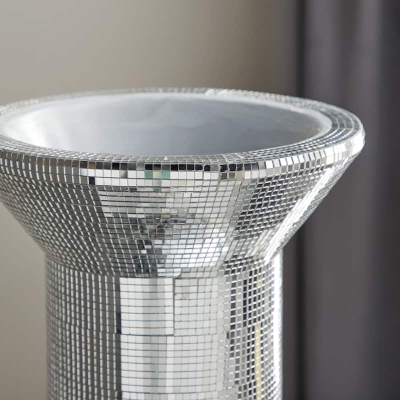 Polystone Tall Floor Vase with Mosaic Mirror Inlay - Silver - Roche River Decor - 15"W x 15"L x 51"H